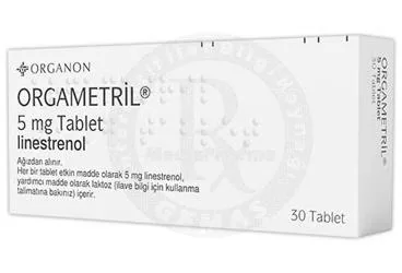 ORGAMETRIL 5 MG TABLET (30 TABLET) (linestrenol) kutusu, tablet. Üretici: ORGANON TURKEY İLAÇLARI LİMİTED ŞİRKETİ.