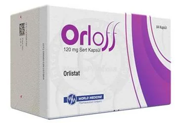ORLOFF 120 MG SERT KAPSUL (84 KAPSUL) kutu fotoğrafı. Orlistat içeren kapsül. Üretici: WORLD MEDICINE İLAÇ SAN. VE TİC. A.Ş.