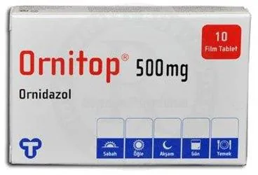 ORNITOP 500 MG 10 FİLM TABLET kutu fotoğrafı. Ornidazol içeren film kaplı tablet. Üretici: TOPRAK İLAÇ VE KİMYEVİ MADDELER SANAYİ VE TİCARET A.Ş.