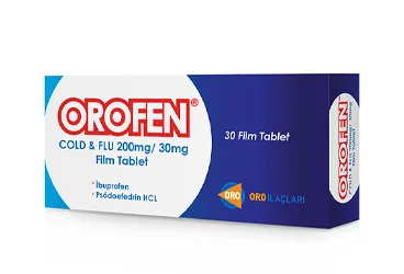 OROFEN COLD&FLU 200 MG/30 MG FILM TABLET,24 ADET (ibuprofen, psödoefedrin hcl) kutusu, film kaplı tablet. Üretici: TCT PHARMA İLAÇ SAN. VE TİC. A.Ş.