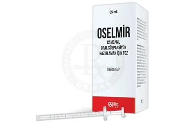 OSELMIR 12 MG/ML ORAL SUSPANSIYON HAZIRLAMAK ICIN TOZ (65 ML) (oseltamivir fosfat) ürün ambalajı, oral süspansiyon. Üretici: BİLİM İLAÇ SANAYİİ VE TİCARET A.Ş.