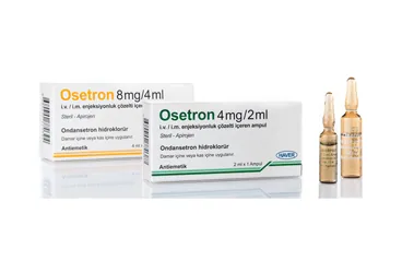 OSETRON 4 MG/2 ML IM/IV ENJEKSIYONLUK COZELTI ICEREN 1 AMPUL ürün ambalajı. Ondansetron hcl içeren çözelti. Üretici: HAVER FARMA İLAÇ ANONİM ŞİRKETİ.