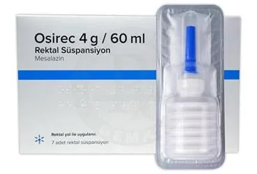 OSIREC 4 G /60 ML 7 REKTAL SUSPANSIYON kutusu, süspansiyon formunda mesalazin içerir. Üretici: MCG PHARMA İLAÇ SANAYİ VE TİCARET LİMİTED ŞİRKETİ.