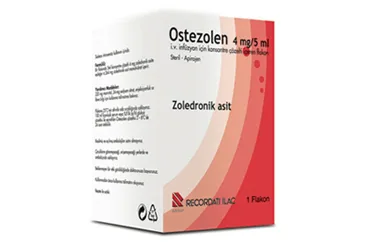 OSTEZOLEN 4 MG/5 ML IV İNF. İÇİN KONSANTRE ÇÖZ. İÇEREN 1 FLAKON kutu fotoğrafı. Zoledronik asit monohidrat içeren flakon. Üretici: RECORDATİ İLAÇ SANAYİ VE TİCARET ANONİM ŞİRKETİ.