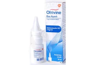 OTRIVINE DOZ AYARLI 1 MG/ML BURUN SPREYI ürün ambalajı, nazal sprey formunda ksilometazolin hidrokolür içerir. Üretici: HALEON TÜKETİCİ SAĞLIĞI ANONİM ŞİRKETİ.