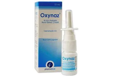 OXYNAZ %0,01 PEDIATRIK BURUN SPREYI, COZELTI kutu fotoğrafı. Oksimetazolin hcl içeren nazal sprey. Üretici: PHARMA BLUE İLAÇ SANAYİ VE TİCARET ANONİM ŞİRKETİ.