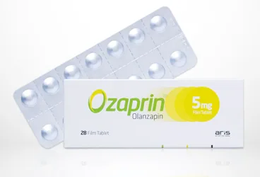 OZAPRIN 5 MG 28 FILM TABLET ürün ambalajı, film kaplı tablet formunda olanzapin içerir. Üretici: ALİ RAİF İLAÇ SANAYİ A.Ş.