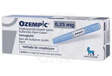 Semaglutid içeren çözelti: OZEMPIC 0.25 MG ENJEKSIYONLUK COZELTI ICEREN KULLANIMA HAZIR KALEM (1 ADET) kutu fotoğrafı. Üretici: NOVO NORDISK SAĞLIK ÜRÜNLERİ TİCARET LİMİTED ŞİRKETİ.