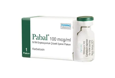 Karbetosin içeren çözelti: PABAL 100 MCG/ML IV ENJEKSİYONLUK ÇÖZELTİ İÇEREN AMPUL, 5 ADET kutusu. Üretici: FERRİNG İLAÇ SAN. VE TİC. LTD. ŞTİ.