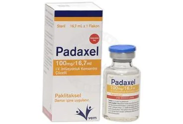 Paklitaksel içeren çözelti: PADAXEL 100 MG/16,7 ML I.V. INFUZYONLUK KONSANTRE COZELTI (1 FLAKON) kutu fotoğrafı. Üretici: VEM İLAÇ SAN. VE TİC. ANONİM ŞİRKETİ.