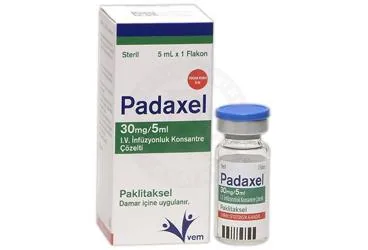 PADAXEL 30 MG/5 ML I.V. INFUZYONLUK KONSANTRE COZELTI (1 FLAKON) kutu fotoğrafı. Paklitaksel içeren çözelti. Üretici: VEM İLAÇ SAN. VE TİC. ANONİM ŞİRKETİ.