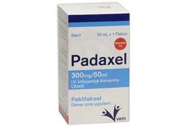 PADAXEL 300 MG/50 ML I.V. INFUZYONLUK KONSANTRE COZELTI (1 FLAKON) kutusu, çözelti formunda paklitaksel içerir. Üretici: VEM İLAÇ SAN. VE TİC. ANONİM ŞİRKETİ.