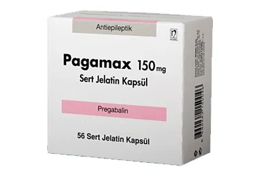 PAGAMAX 150 MG 56 SERT JELATIN KAPSUL ambalajı, kapsül formunda pregabalin içerir. Üretici: NOBEL İLAÇ PAZARLAMA VE SANAYİİ LTD. ŞTİ.