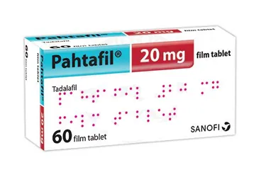 PAHTAFIL 20 MG 60 FILM TABLET kutusu. Tadalafil içeren film kaplı tablet. Üretici: SANOFİ İLAÇ SANAYİ ve TİC. A.Ş.