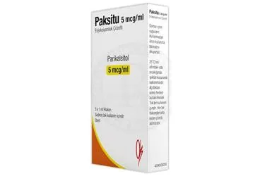 Parikalsitol içeren çözelti: PAKSITU 5 MCG/ML ENJEKSIYONLUK COZELTI (5 FLAKON) kutu fotoğrafı. Üretici: ONKO İLAÇ SANAYİ VE TİCARET ANONİM ŞİRKETİ.