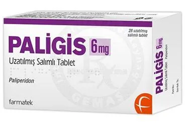 PALIGIS 6 MG UZATILMIS SALIMLI TABLET (28 TABLET) (paliperidon) kutu fotoğrafı, tablet. Üretici: FARMA-TEK İLAÇ SANAYİ VE TİCARET A.Ş.