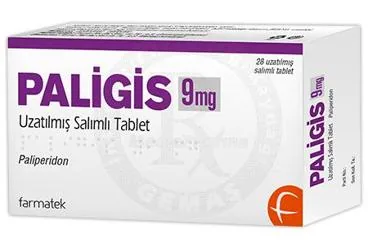 PALIGIS 9 MG UZATILMIS SALIMLI TABLET (28 TABLET) kutu fotoğrafı, tablet formunda paliperidon içerir. Üretici: FARMA-TEK İLAÇ SANAYİ VE TİCARET A.Ş.