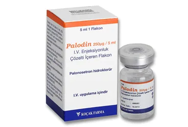 PALODIN 250 MCG/5 ML IV ENJEKSIYONLUK COZELTI ICEREN FLAKON (palonosetron) kutu fotoğrafı, çözelti. Üretici: KOÇAK FARMA İLAÇ VE KİMYA SANAYİ A.Ş.