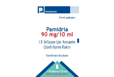 PAMIDRIA 90 MG/10 ML IV INFUZYON ICIN KONSANTRE COZELTI ICEREN 1 FLAKON kutusu. Pamidronat disodyum içeren çözelti. Üretici: PHARMADA İLAÇ SANAYİ VE TİCARET A.Ş.
