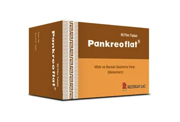 PANKREOFLAT 170 MG/310 MG FILM TABLET (60 TABLET) kutusu, film kaplı tablet formunda pankreatin karışımları içerir. Üretici: RECORDATİ İLAÇ SANAYİ VE TİCARET ANONİM ŞİRKETİ.