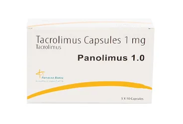 PANOLIMUS 1 MG 50 KAPSUL kutusu. Takrolimus içeren kapsül. Üretici: BİEM İLAÇ SAN. VE TİC. A.Ş.