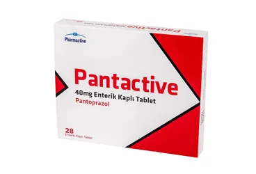 PANTACTIVE 40 MG 14 ENTERIK KAPLI TABLET ambalajı. Pantoprazol içeren tablet. Üretici: HUMANİS SAĞLIK ANONİM ŞİRKETİ.