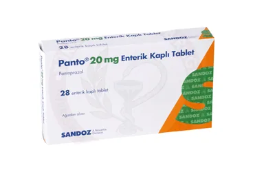 PANTO 20 MG 28 ENTERIK KAPLI TABLET kutusu, tablet formunda pantoprazol içerir. Üretici: SANDOZ İLAÇ SANAYİ VE TİCARET A.Ş.