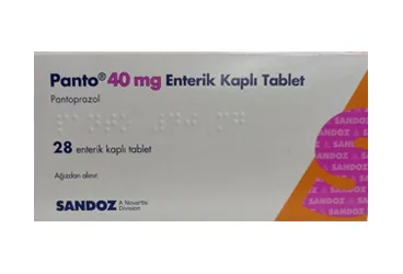 Pantoprazol içeren tablet: PANTO 40 MG 28 TABLET kutusu. Üretici: SANDOZ İLAÇ SANAYİ VE TİCARET A.Ş.