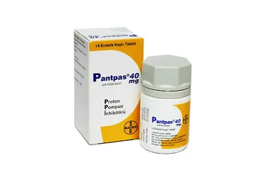 PANTPAS 40 MG ENTERIK KAPLI TABLET (14 TABLET) kutu fotoğrafı, tablet formunda pantoprazol içerir. Üretici: ACİNO TURKEY İLAÇ ANONİM ŞİRKETİ.