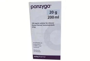 Normal insan immünglobulin içeren çözelti: PANZYGA 20 G/200 ML INFUZYONLUK COZELTI (1 ADET) ambalajı. Üretici: İNTERRUL İLAÇ SANAYİ VE TİCARET ANONİM ŞİRKETİ.