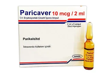 PARICAVER 10 MCG/2 ML IV ENJEKSIYONLUK COZELTI ICEREN AMPUL (5 AMPUL) kutusu, çözelti formunda parikalsitol içerir. Üretici: HAVER FARMA İLAÇ ANONİM ŞİRKETİ.