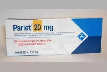 Rabeprazol içeren tablet: PARIET 20 MG 28 ENTERIK TABLET kutusu. Üretici: JOHNSON AND JOHNSON SIHHİ MALZEME SANAYİ VE TİCARET LİMİTED ŞİRKETİ.