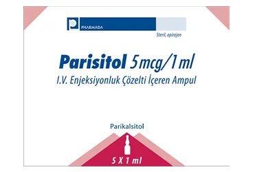 PARISITOL 5 MCG/ML IV ENJEKSIYONLUK COZELTI ICEREN AMPUL 1 ML 5 AMPUL (parikalsitol) kutusu, çözelti. Üretici: PHARMADA İLAÇ SANAYİ VE TİCARET A.Ş.