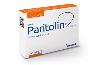 Parikalsitol içeren çözelti: PARITOLIN 5 MCG/ML IV ENJEKSIYONLUK COZELTI (5 AMPUL) kutu fotoğrafı. Üretici: PHARMET İLAÇ SANAYİ ANONİM ŞİRKETİ.