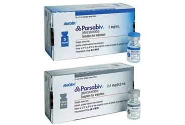 PARSABIV 5 MG /ML I.V. ENJEKSIYONLUK COZELTI (6 FLAKON) kutusu. Etelkalsetid içeren çözelti. Üretici: AMGEN İLAÇ TİCARET LİMİTED ŞİRKETİ.