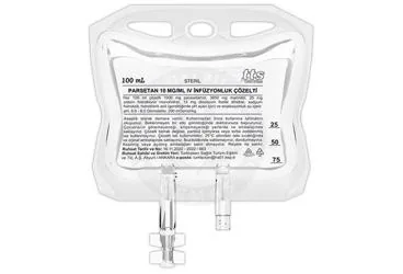 PARSETAN 10 MG/ML IV INFUZYONLUK COZELTI (12 ADET TORBA) ürün ambalajı. Parasetamol içeren çözelti. Üretici: TURKTIPSAN SAĞLIK TURİZM EĞİTİM VE TİCARET A.Ş.