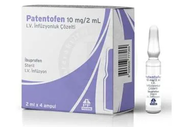 PATENTOFEN 10 MG/2 ML I.V. INFUZYON ICIN COZELTI kutusu, çözelti formunda ibuprofen içerir. Üretici: POLİFARMA İLAÇ SAN. VE TİC. A.Ş.