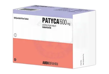PATYCA 600 MG CENTIKLI FILM KAPLI TABLET (50 TABLET) (gabapentin) ambalajı, film kaplı tablet. Üretici: ABDİ İBRAHİM İLAÇ SANAYİ VE TİCARET A.Ş.