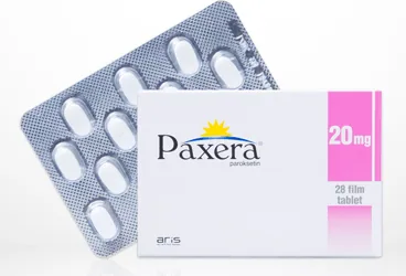 Paroksetin içeren film kaplı tablet: PAXERA 20 MG 28 FILM TABLET kutu fotoğrafı. Üretici: ALİ RAİF İLAÇ SANAYİ A.Ş.