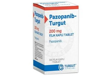 PAZOPANIB-TURGUT 200 MG FILM KAPLI TABLET (30 TABLET) ambalajı, film kaplı tablet formunda pazopanib içerir. Üretici: TURGUT İLAÇLARI A.Ş.