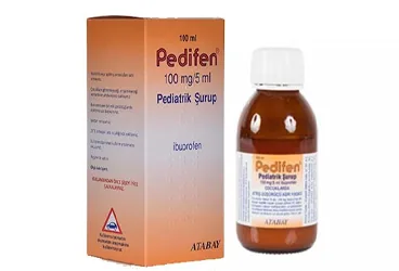 PEDIFEN 100 MG 100 ML ŞURUP ambalajı, şurup formunda ibuprofen içerir. Üretici: ATABAY KİMYA SANAYİ VE TİC. A.Ş.