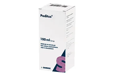 PEDITUS 100 ML SURUP ambalajı, şurup formunda parasetamol kombinasyon içerir. Üretici: SANDOZ İLAÇ SANAYİ VE TİCARET A.Ş.