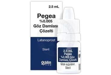 PEGEA % 0,005 GOZ DAMLASI,COZELTISI ürün ambalajı, göz damlası formunda latanoprost içerir. Üretici: BİLİM İLAÇ SANAYİİ VE TİCARET A.Ş.
