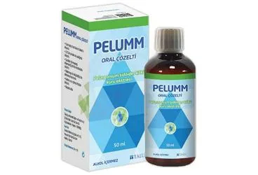 PELUMM ORAL COZELTI (50 ML) kutusu. Pelargonium sidoides kökü kuru ekstresi içeren çözelti. Üretici: TALU İLAÇ VE KOZMETİK DAĞ.VE PAZ.LTD.ŞTİ.