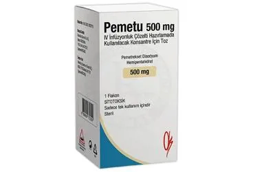 PEMETU 500 MG IV INFUZYONLUK COZELTI HAZIRLAMADA KULLANILACAK KONSANTRE ICIN TOZ (1 FLAKON) (pemetrekset disodyum) ambalajı, çözelti. Üretici: ONKO İLAÇ SANAYİ VE TİCARET ANONİM ŞİRKETİ.