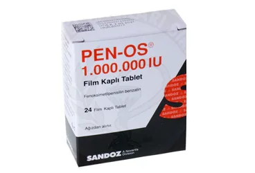PEN-OS 1.000.000 IU FILM KAPLI TABLET (24 TABLET) ambalajı. Penisilin v benzatin içeren film kaplı tablet. Üretici: SANDOZ İLAÇ SANAYİ VE TİCARET A.Ş.