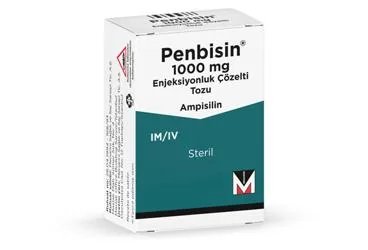 Ampisilin içeren çözelti: PENBISIN 1000 MG ENJEKSIYONLUK COZELTI TOZU (1 FLAKON) kutu fotoğrafı. Üretici: MENARİNİ SAĞLIK VE İLAÇ SANAYİ TİCARET ANONİM ŞİRKETİ.
