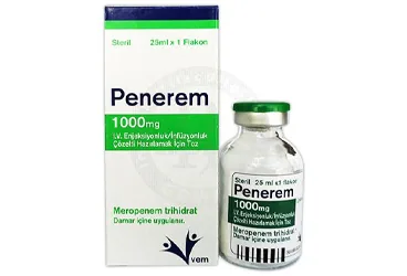 PENEREM 1000 MG I.V. ENJEKSIYONLUK / INFUZYONLUK COZELTI HAZIRLAMAK ICIN TOZ ambalajı, çözelti formunda meropenem içerir. Üretici: VEM İLAÇ SAN. VE TİC. ANONİM ŞİRKETİ.