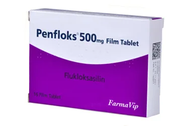 Flukloksasilin içeren film kaplı tablet: PENFLOKS 500 MG FILM TABLET (16) kutusu. Üretici: FARMAVİP İLAÇ VE KOZMETİK SANAYİ VE TİCARET ANONİM ŞİRKETİ.