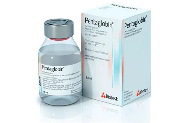 Immünglobülin içeren flakon: PENTAGLOBIN 50 ML 1 FLAKON kutusu. Üretici: KANSUK LABORATUARI SANAYİ VE TİCARET A.Ş.
